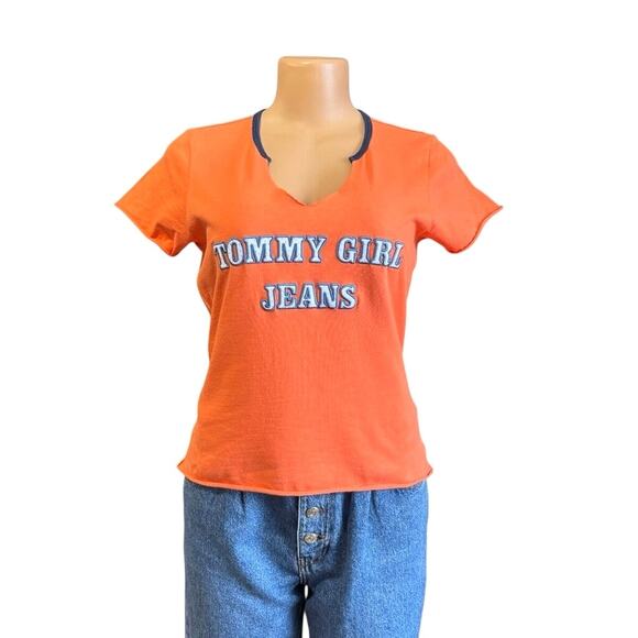 Vintage Y2K Tommy Hilfiger Tommy Girl Jeans Cropped Babydoll Tee - L - Picture 1 of 4
